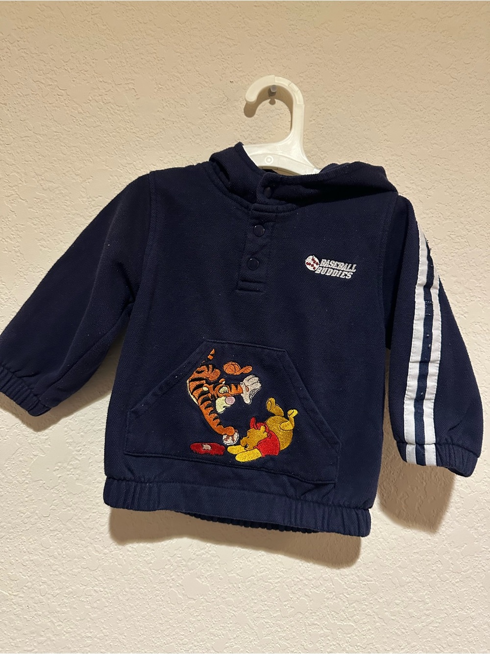 Vintage Disney Navy Hoodie Top with Winnie the Pooh and Tigger Baseball